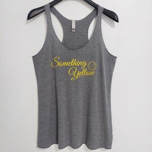 Tank Top Women's Gray Racerback Tank Size Large Active Something Yellow Print